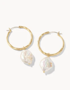 Pearl Drop Hoop Earrings Pearl
