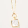 Square Locket Slide Necklace Carved Mother-of-Pearl