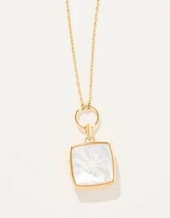 Square Locket Slide Necklace Carved Mother-of-Pearl
