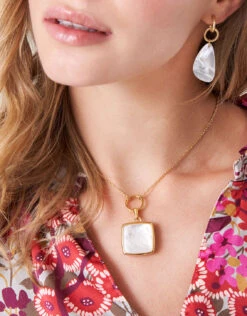 Square Locket Slide Necklace Carved Mother-of-Pearl -Spartina Store 364681d