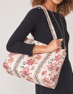 Quilted Zip Tote Linden Cream -Spartina Store 365015n