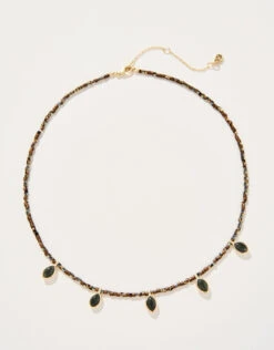 Primrose Bitty Bead Necklace Silver Leaf Jasper