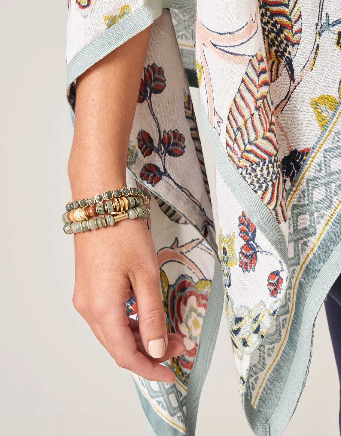 Stone Stretch Bracelet 8mm Silver Leaf Jasper 2 Stone Stretch Bracelet 8mm Silver Leaf Jasper - Image 2