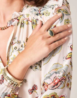 Oval Stone Ring Silver Leaf Jasper 6 Oval Stone Ring Silver Leaf Jasper -Spartina Store 365909m