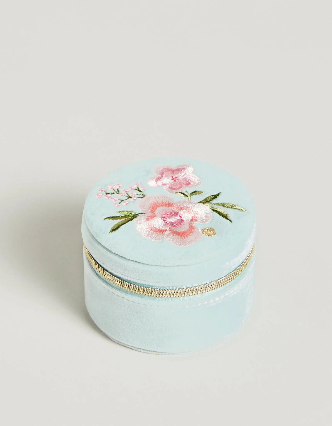 Embroidered Round Jewelry Travel Case Sea Foam/Pink Velvet 1 Embroidered Round Jewelry Travel Case Sea Foam/Pink Velvet