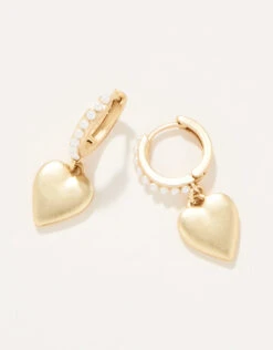 Pearl Drop Hoop Earrings Heart