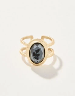 Linden Ring Carved Hematite