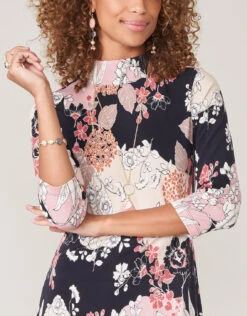 Naomi Mockneck Dress Linden Romantic Floral -Spartina Store 368085c