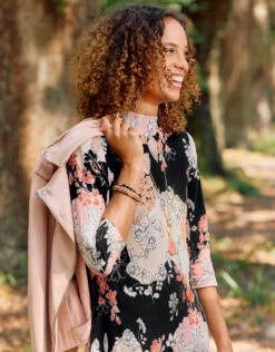 Naomi Mockneck Dress Linden Romantic Floral -Spartina Store 368085e