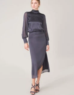 Briella Silk Skirt Deep Slate