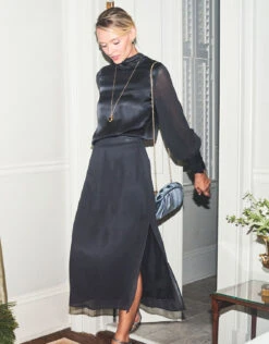 Briella Silk Skirt Deep Slate -Spartina Store 368986e