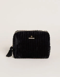 Velvet Quilted Cosmetic Bag Black