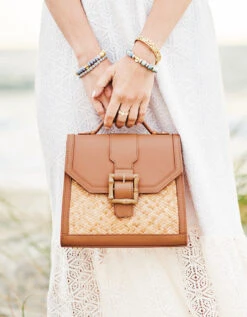 Rattan Beatrice Satchel Crossbody Caramel -Spartina Store 371610m