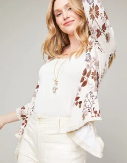 Clara Convertible Cardigan Floral Vine Seashell -Spartina Store 372006o