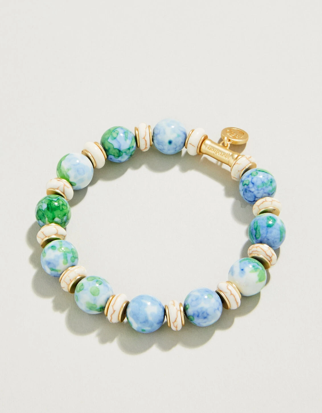 Stone Stretch Bracelet 10mm Mottled Jade Green/Blue 1 Stone Stretch Bracelet 10mm Mottled Jade Green/Blue