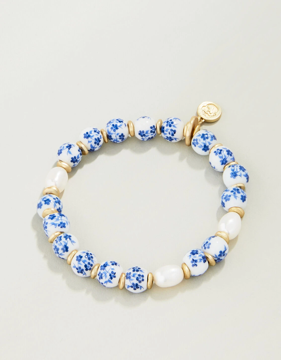Ceramic Bead Stretch Bracelet 8mm Blue Flowers 1 Ceramic Bead Stretch Bracelet 8mm Blue Flowers