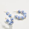 Annabelle Beaded Hoop Earrings Blue Flowers