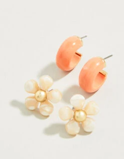 Sweet Song Earrings Set Cream/Coral (2 Pairs)