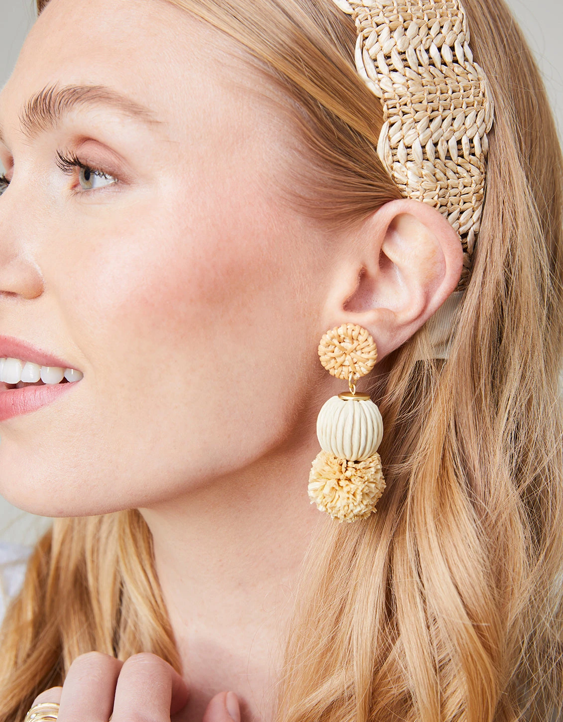 Straw Pom Earrings Natural 2 Straw Pom Earrings Natural - Image 2