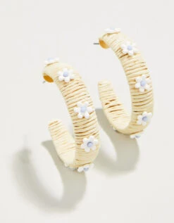 Daisy Straw Hoop Earrings Natural