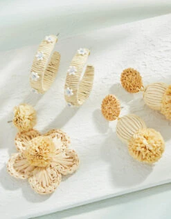 Daisy Straw Hoop Earrings Natural -Spartina Store 375083n