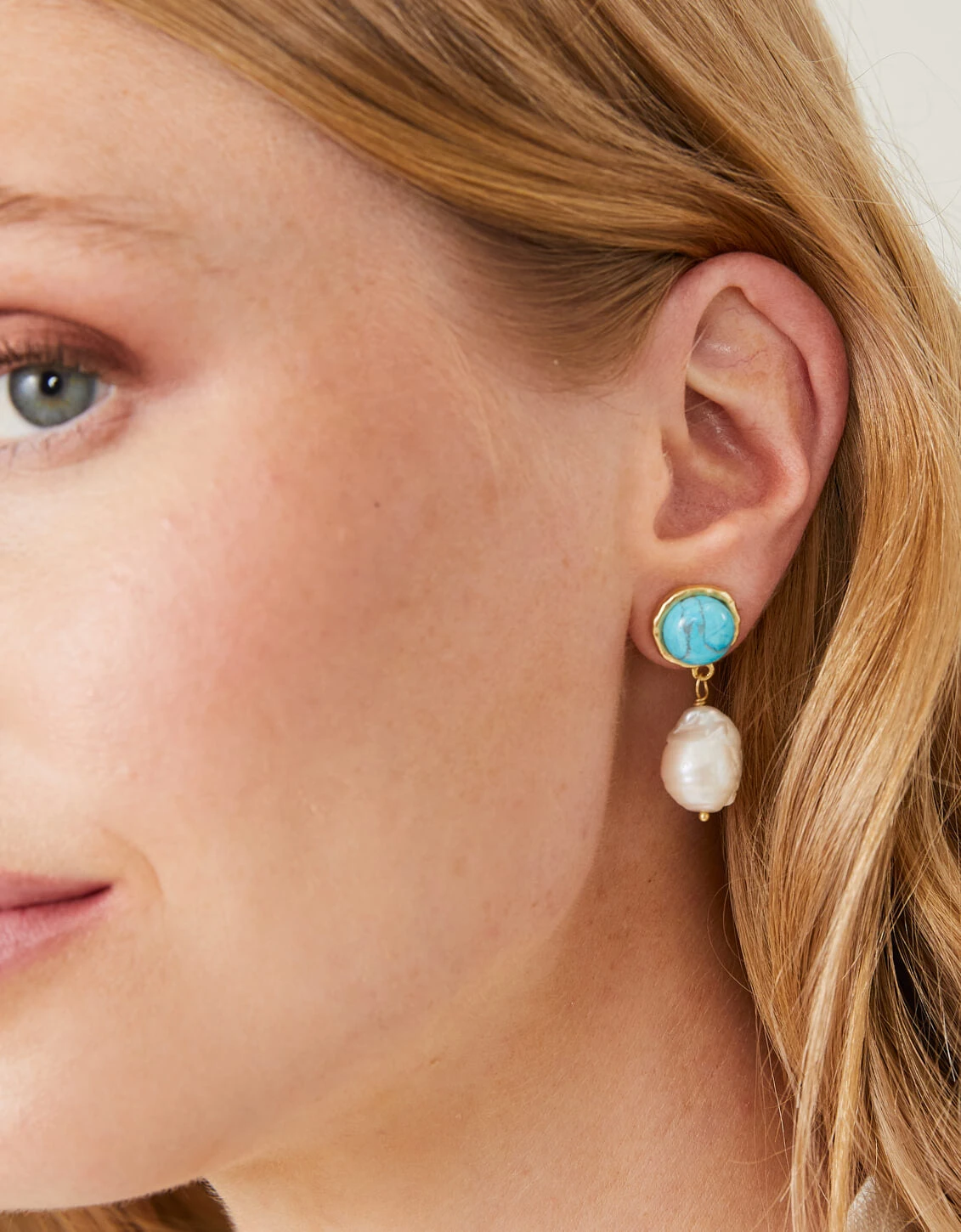 Bauble Pearl Drop Earrings Pearl/Turquoise 2 Bauble Pearl Drop Earrings Pearl/Turquoise - Image 2