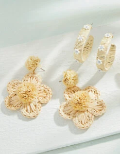 Crochet Flower Earrings Natural -Spartina Store 375700m