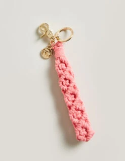 Macrame Wristlet Keychain Pink