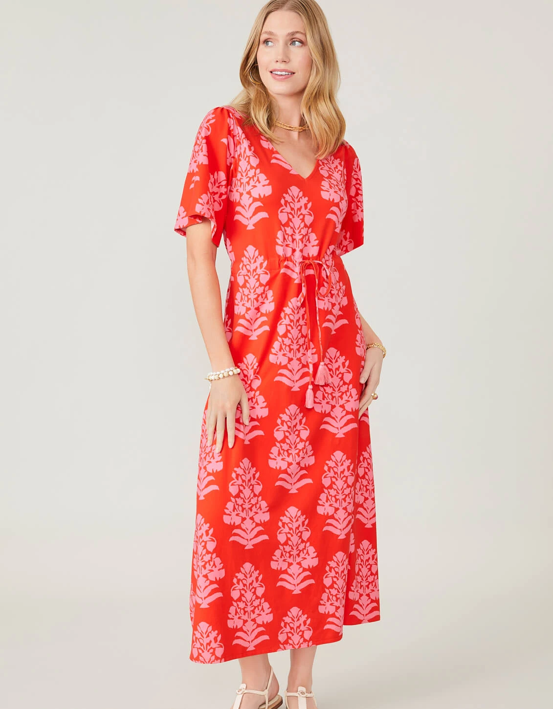 Blakelynn Midi Dress Queenie Woodblock Floral Tomato 6 Blakelynn Midi Dress Queenie Woodblock Floral Tomato - Image 6