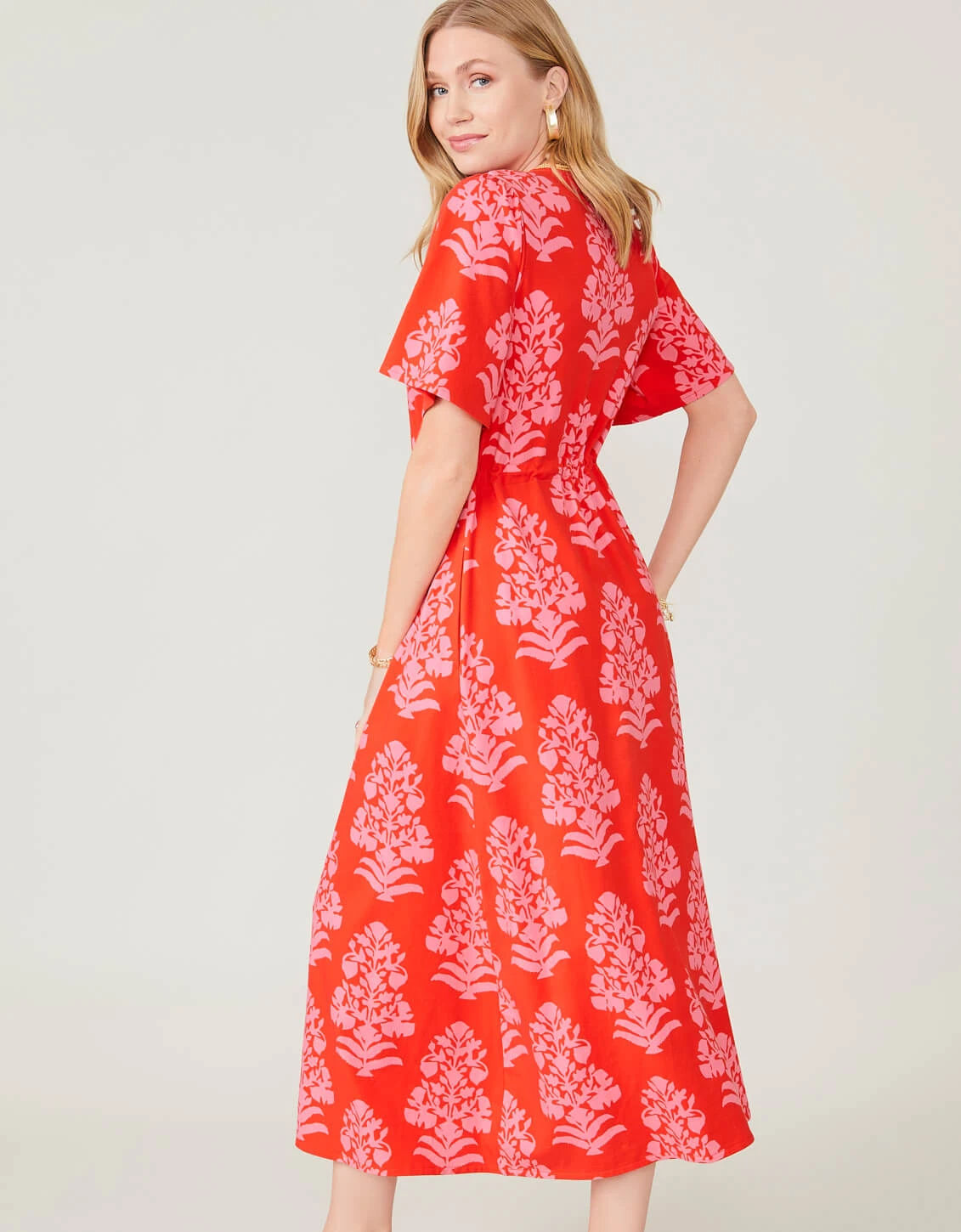 Blakelynn Midi Dress Queenie Woodblock Floral Tomato 7 Blakelynn Midi Dress Queenie Woodblock Floral Tomato - Image 7
