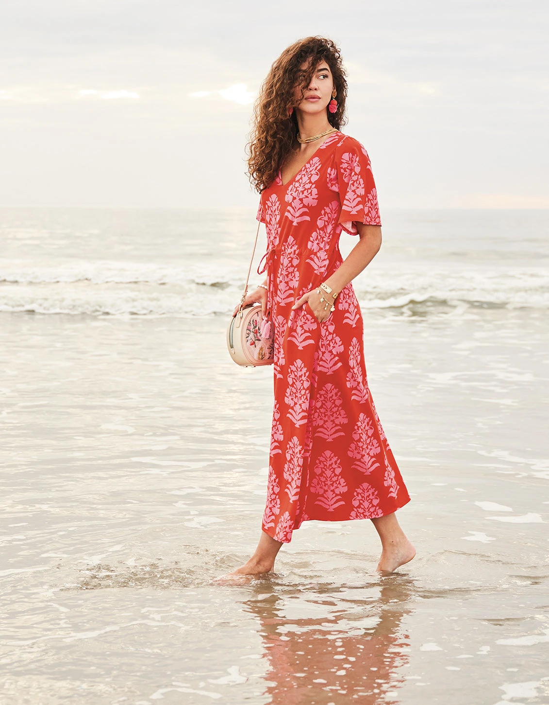 Blakelynn Midi Dress Queenie Woodblock Floral Tomato 1 Blakelynn Midi Dress Queenie Woodblock Floral Tomato