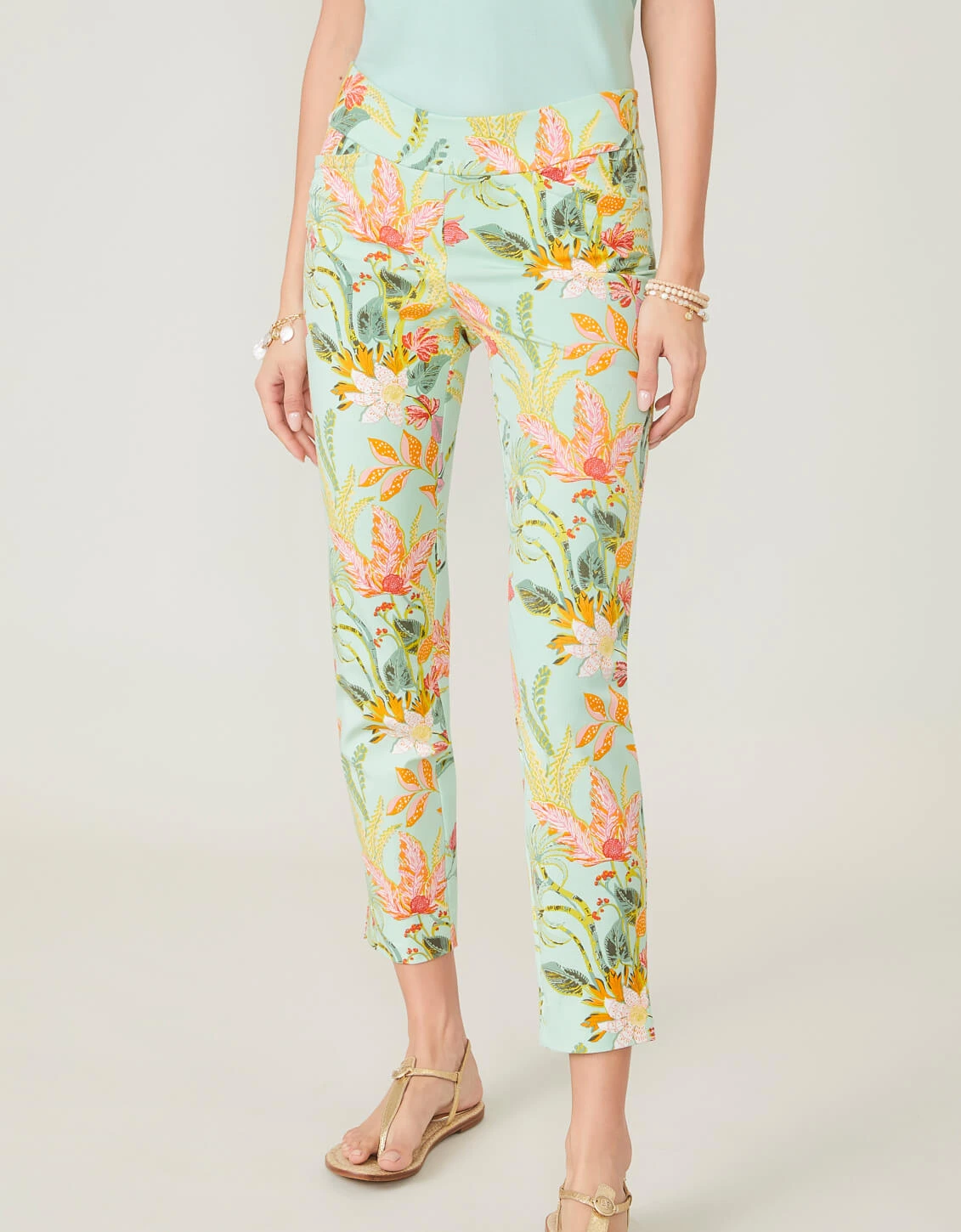 Maren Pull-On Pant Queenie Tropical Floral Sea Foam 1 Maren Pull-On Pant Queenie Tropical Floral Sea Foam