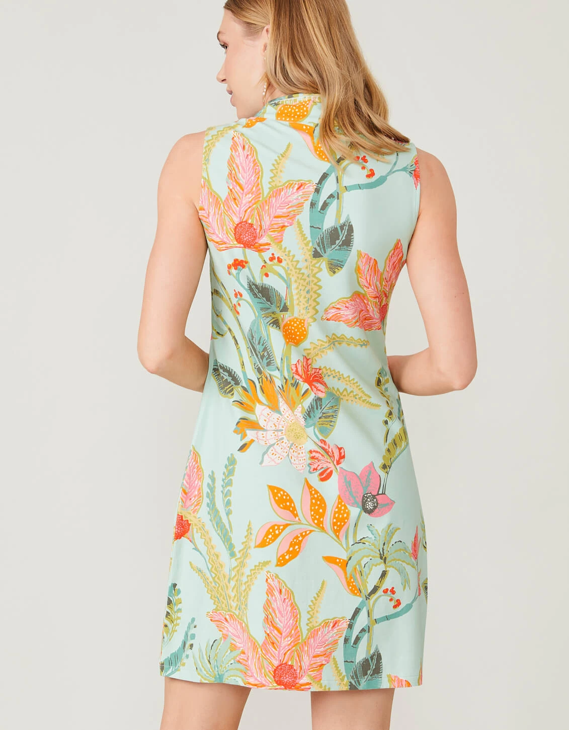 Serena Half-Zip Dress Queenie Tropical Floral Sea Foam 4 Serena Half-Zip Dress Queenie Tropical Floral Sea Foam - Image 4