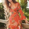 Rosalee Wrap Dress Queenie Tropical Floral Tomato