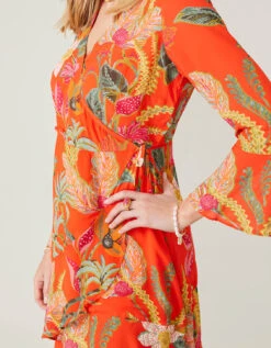 Rosalee Wrap Dress Queenie Tropical Floral Tomato -Spartina Store 377971e