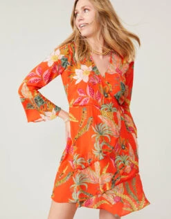 Rosalee Wrap Dress Queenie Tropical Floral Tomato -Spartina Store 377971f