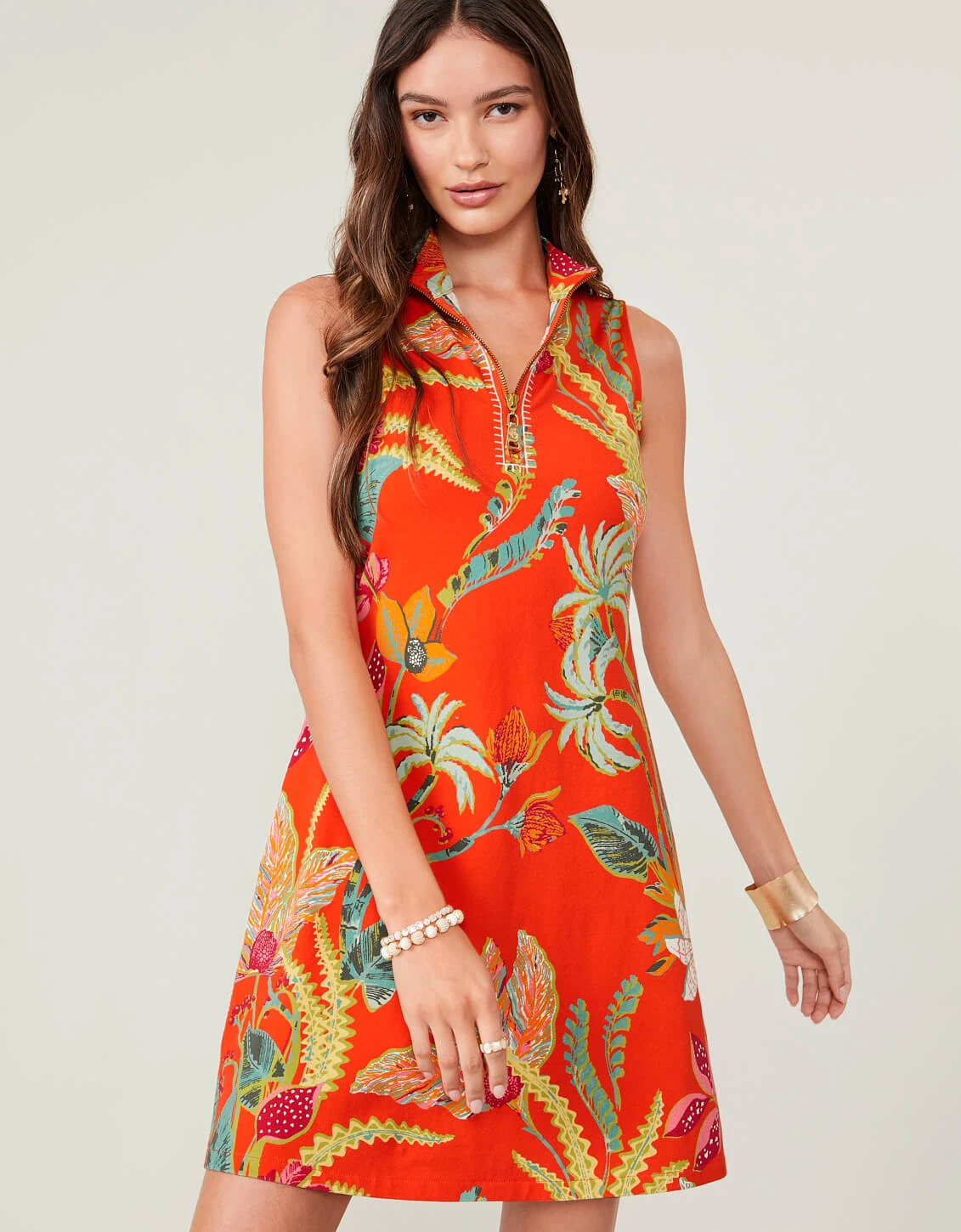 Serena Half-Zip Dress Queenie Tropical Floral Red 1 Serena Half-Zip Dress Queenie Tropical Floral Red