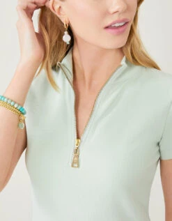 Short Sleeve Serena Half-Zip Top Sky Teal -Spartina Store 380223c