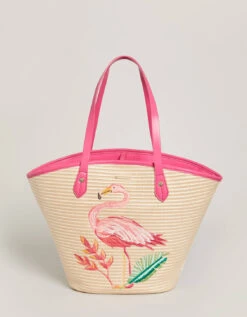 Straw Beach Tote Tropic Flamingo