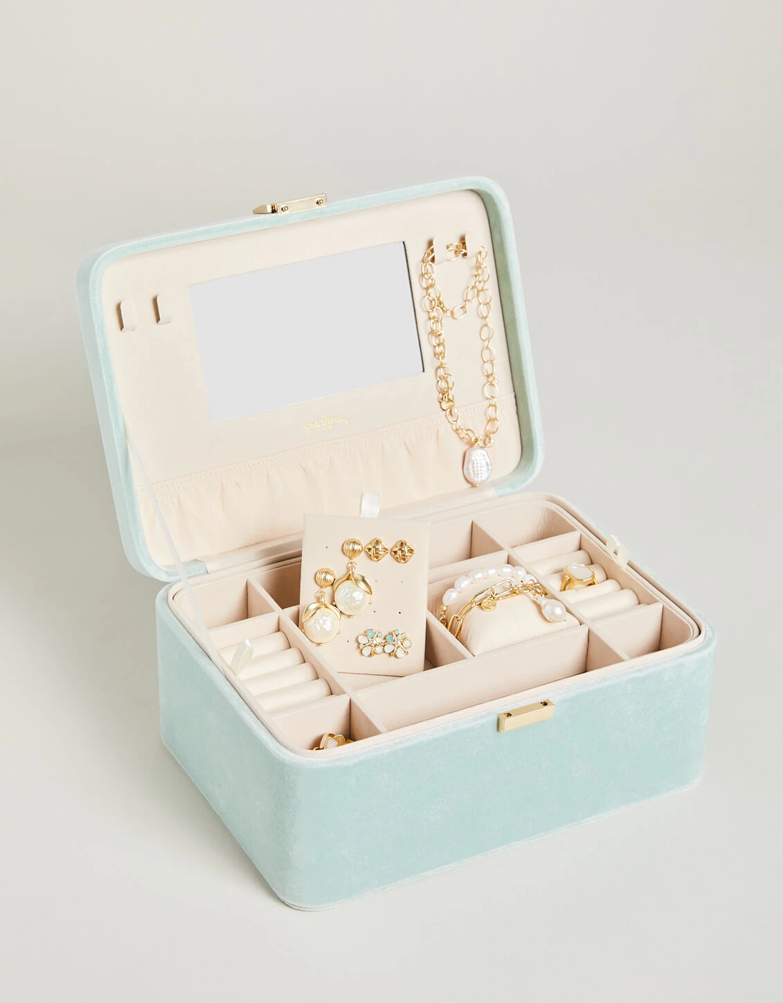 Medium Desktop Jewelry Case Sea Foam Velvet 2 Medium Desktop Jewelry Case Sea Foam Velvet - Image 2