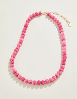 Oval Stone Beaded Necklace 17" Pink