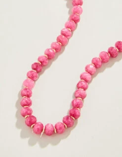 Oval Stone Beaded Necklace 17" Pink -Spartina Store 386409b