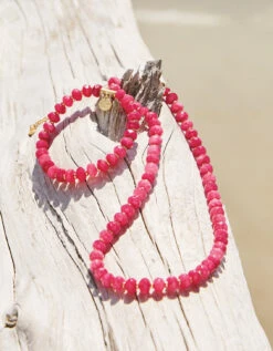 Oval Stone Beaded Necklace 17" Pink -Spartina Store 386409m