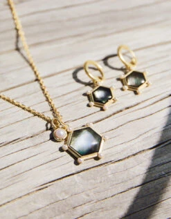 Hexa Convertible Hoop Earrings Grey Mother-of-Pearl -Spartina Store 386416n