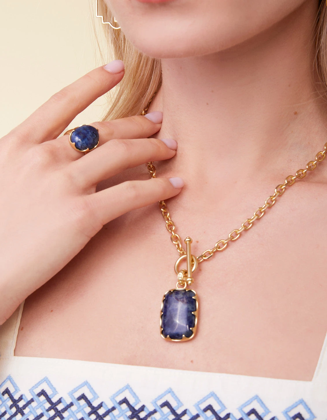 Coralie Toggle Necklace 18" Blue 2 Coralie Toggle Necklace 18" Blue - Image 2