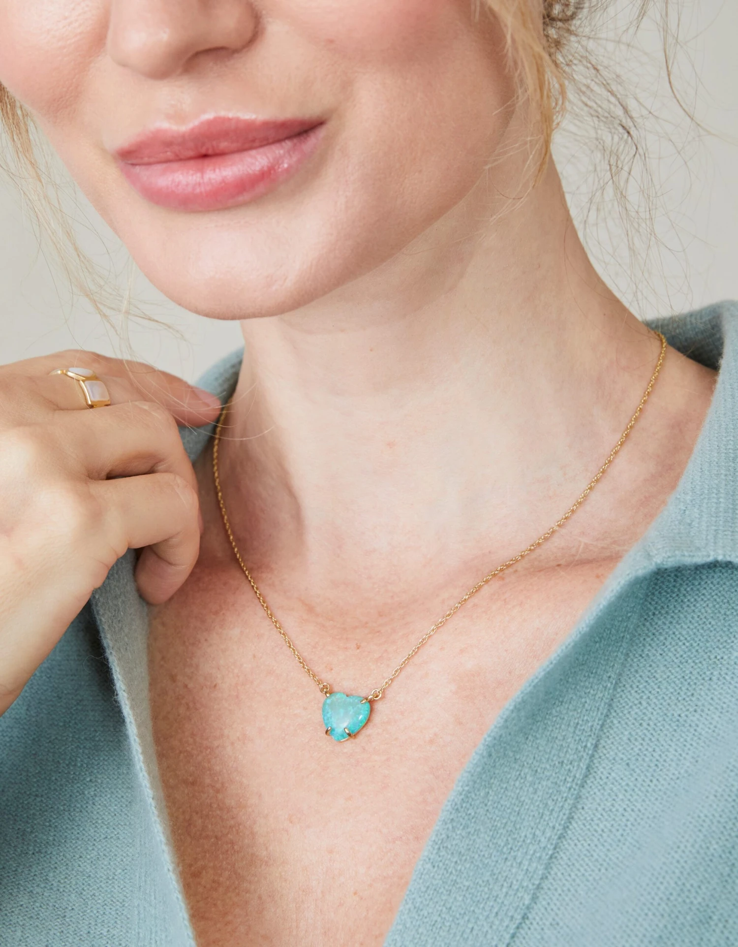 Opaline Heart Necklace Sea Foam 2 Opaline Heart Necklace Sea Foam - Image 2