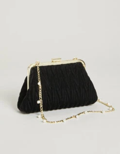 Ruched Velvet Clutch Black