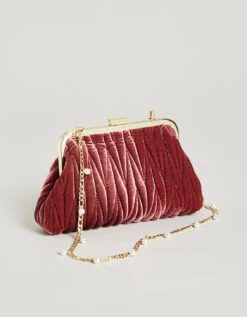 Ruched Velvet Clutch Dusty Mauve