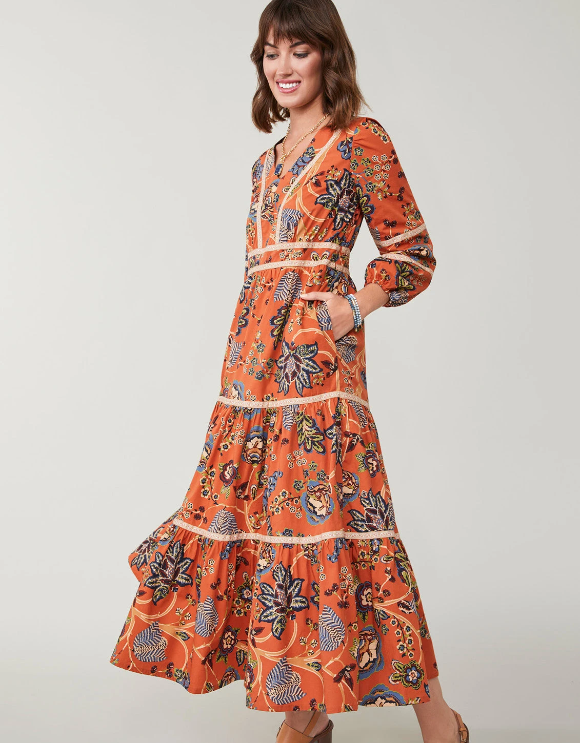 Nicolette Midi Dress Marsh Boardwalk Tree Of Life Tomato 2 Nicolette Midi Dress Marsh Boardwalk Tree Of Life Tomato - Image 2