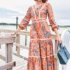 Nicolette Midi Dress Marsh Boardwalk Tree Of Life Tomato